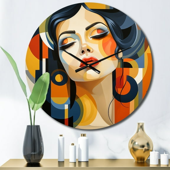 Designart "Portrait of a Woman in Art Deco Style II" Abstract Portraits Oversized Wall Clock