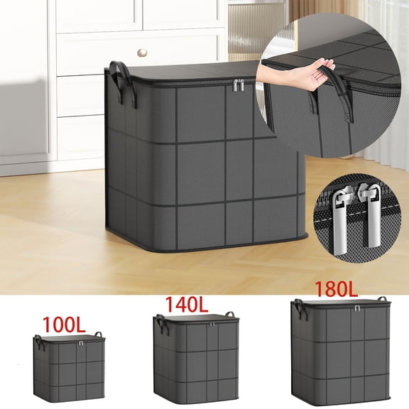 Foldable Fabric Storage Bin with Zipper & Reinforced Handles,Large Capacity Clothes Storage Organizer for Closet Bedroom Dorm,100L‑180L