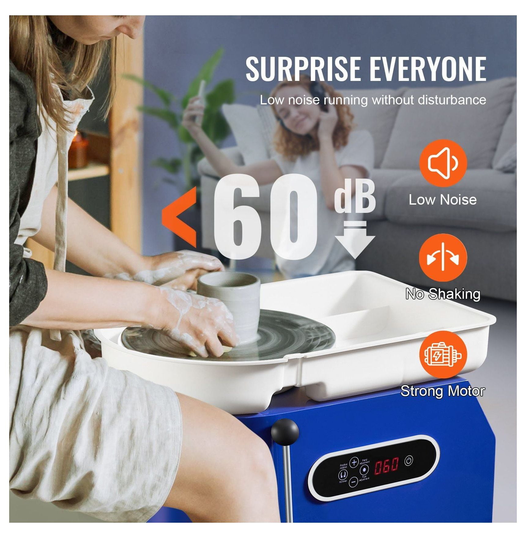Pottery Wheel 450W, 11in Clay Wheel Machine for Adults Beginners, Adjustable Speed 60-300RPM, Detachable Basin, LCD Touch Screen, Craft DIY Kit, Blue