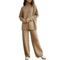 thumbnail image 3 of Womens Knit Lounge Set 2 Piece Sweater Top and Wide Leg Pants Soft Cozy Outfit for Fall Winter Camel Color L, 3 of 8