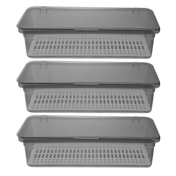Bandeja de plástico para cubiertos de cocina, 3 unidades, con tapa, organizador de cubiertos, para camping, picnic, color gris.