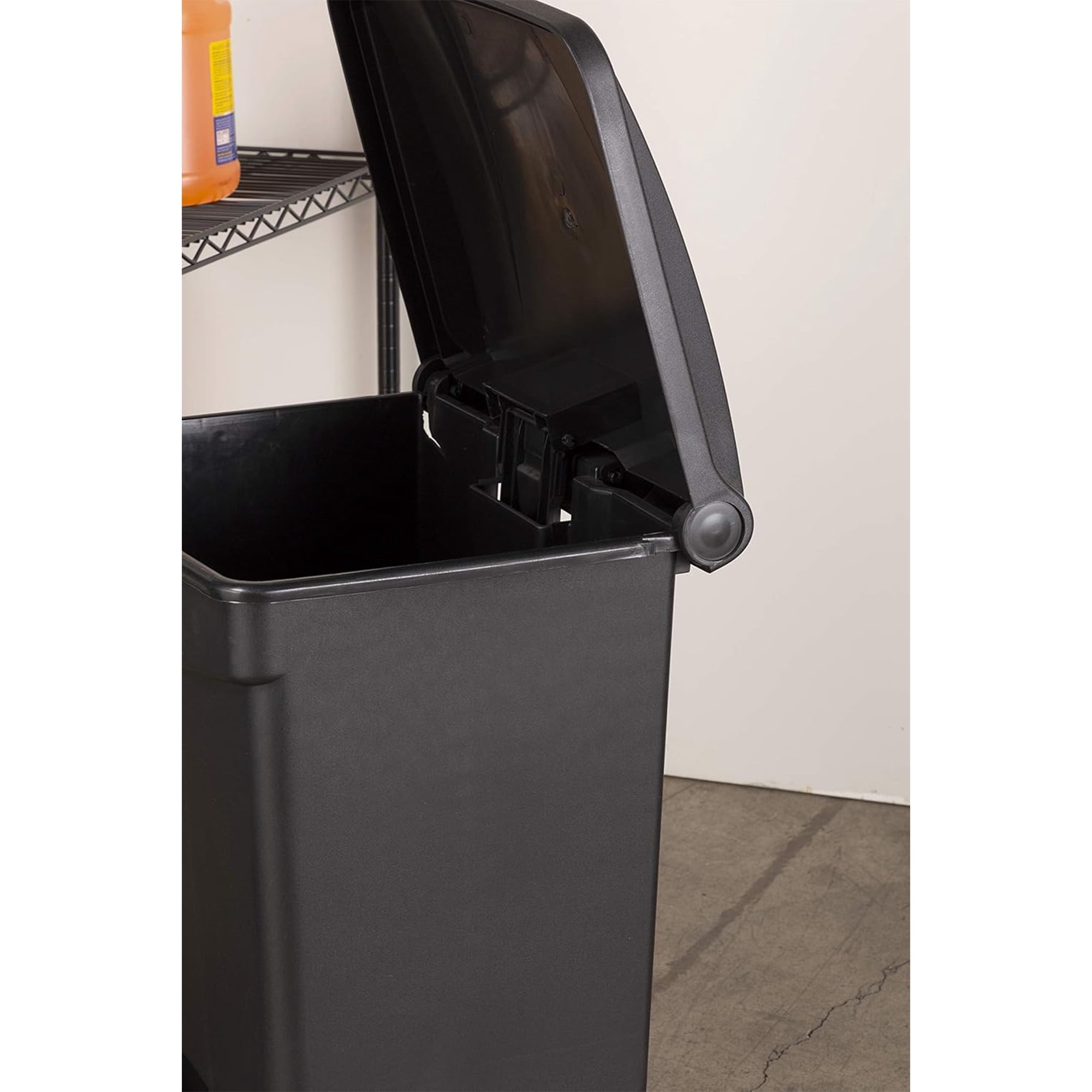Safco Hands Free Plastic Step-On Receptacle Trash Can - 23 Gallon in Black