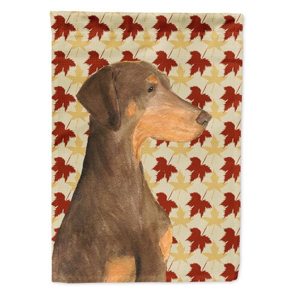 Doberman Fall Leaves Portrait Garden Flag