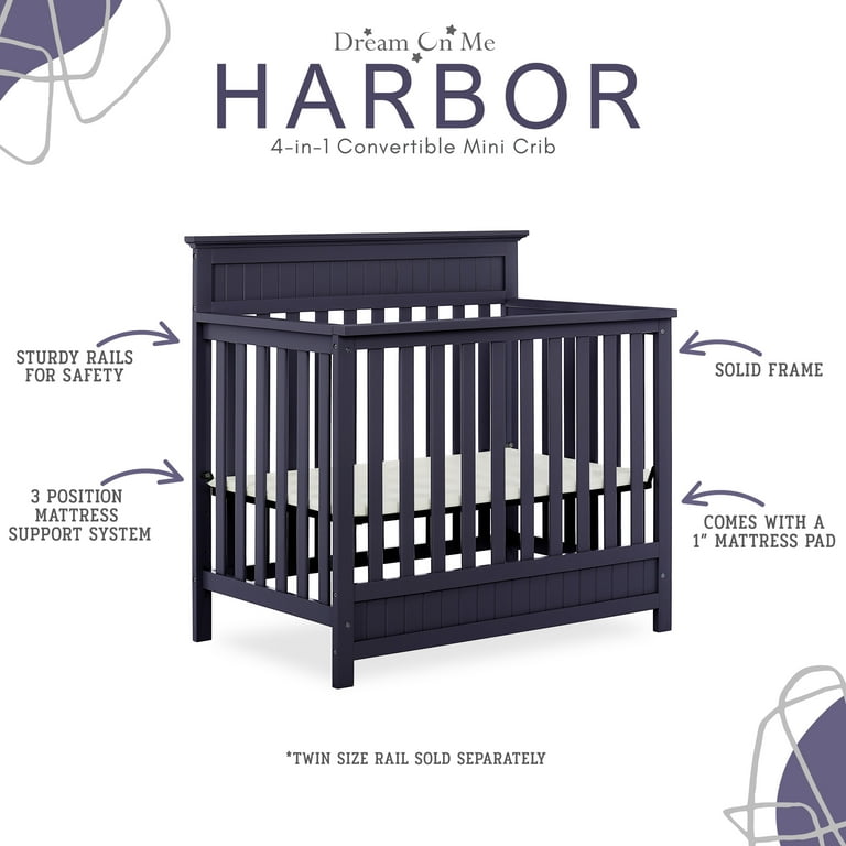 Dream On Me Harbor 4-in-1 Convertible Mini Crib In White