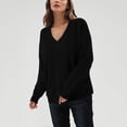 thumbnail image 2 of ASFGIMUJ 2023 New Style Knitted Pullover Top For Women Loose V Neck Casual Versatile Knitted Shirt For Women Black L, 2 of 4