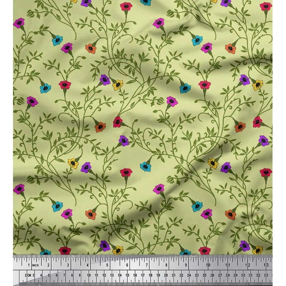 Soimoi Rayon Crepe Fabric Leaves & Floral Artistic Fabric Prints by Yard 46 Inch Wide