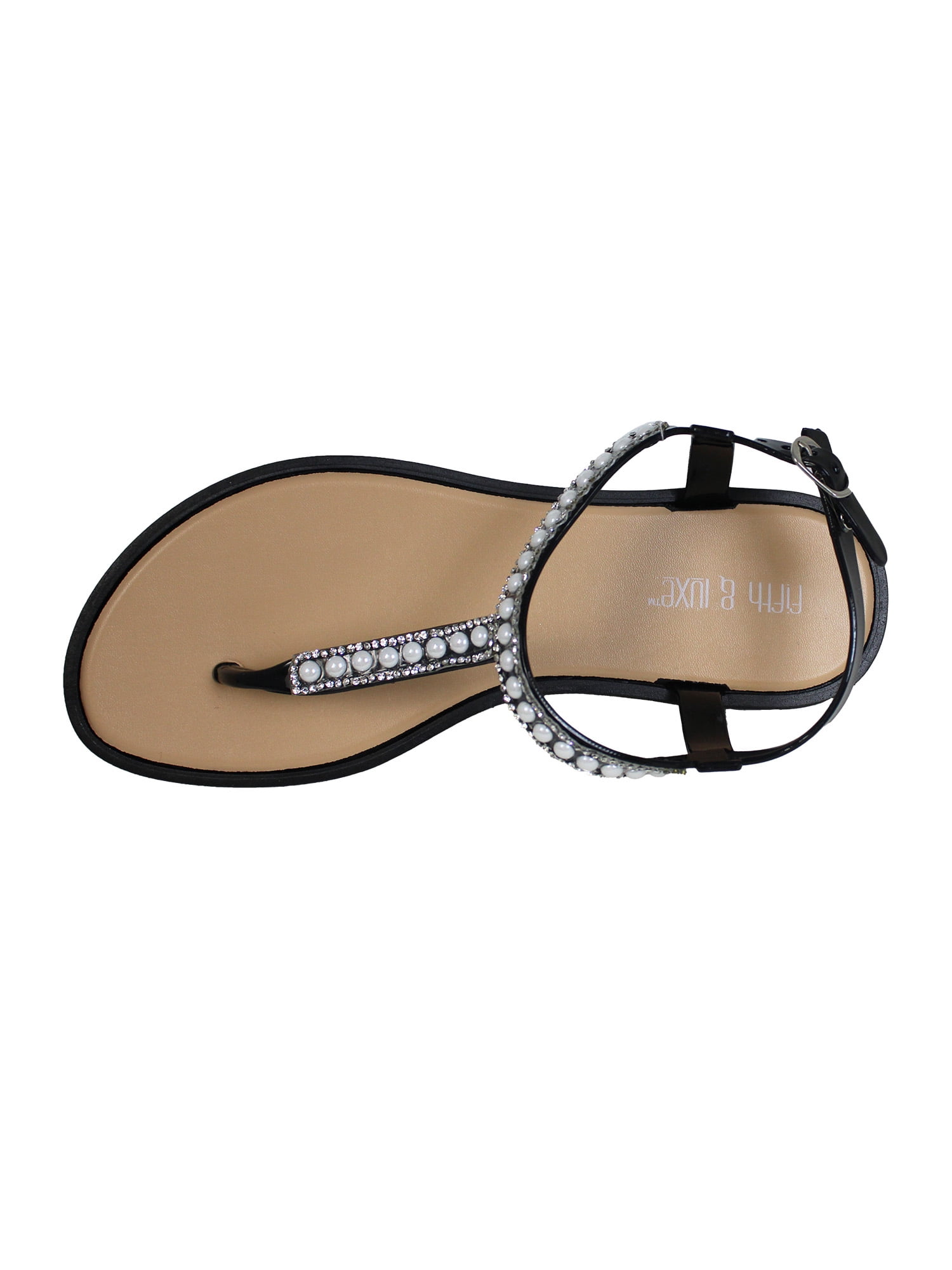 Fifth & Luxe Women’s Pearl Rhinestone T-Strap Flat Sandals, Sizes 5/6-11