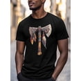 thumbnail image 3 of Tribal Art Men's T Shirts Tomahawk Feather T-Shirt for Men Crew Neck Tees Cotton Tops, Black, S, 3 of 7