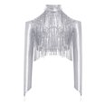 thumbnail image 4 of iiniim Girls Metallic Sequin Tassel Crop Top Cold Shoulder Cutout Back Long Sleeve Latin Jazz Dance Shirt Silver 10, 4 of 7