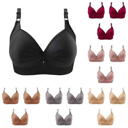 Fesfesfes Bras for Women Wireless 3PC Ladies Printing Gathered Together Large Size Daily Bra Underwear Bras Sports Bra