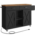 thumbnail image 5 of HOOBRO Kitchen Island, Kitchen Island Cart, Kitchen Island on Wheels, Kitchen Island with Power Outlet, Cup Holders, Wine Rack, Large Countertop, Adjustable Shelves, Black and Rustic Brown BF14UZD01, 5 of 12
