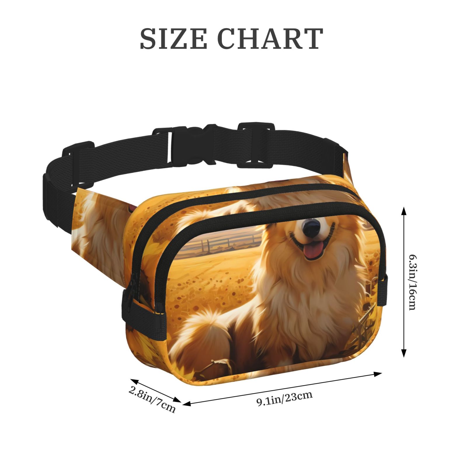 Picia Pastoral Sunflower Corgi Print Square Double-Layer Waist Bag Mini Adjustable Waist Belt Bag Exercise Running Travel Hiking