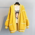 thumbnail image 2 of Autumn Korean version English letters fashion thickened knitted mid-length sweater cardigan women High Street Loose Fit coat, 2 of 6