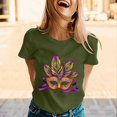 thumbnail image 2 of Tisuna Mardi Gras T Shirt For Women Fashion Print Short Sleeve Crew Neck Tops Casual Comfortable Ladies Festival Pullover Outfits Army Green, 2 of 5