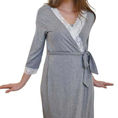 

Women Maternity Dress Mother Nursing Nightgown Breastfeeding Sleepwear V-neck Mother Nursing Nightgown Breastfeeding Sleepwear V-neck Loose S Dark Gray Three Quarter Sleeve Maternity Nightgown
