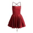 thumbnail image 6 of Lovskoo 2024 Women's Satin Backless Mini Romper Dress with Shorts Spaghetti Strap Playsuits Tie Back Summer Ruffle Layer Jumpsuits Dress Red-M, 6 of 9