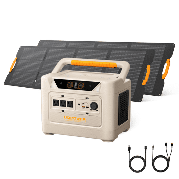 UDPOWER S1200 Solar Generator Kit with 240W(2×120W) Solar Panels Included, 1191Wh Portable Power Station, 1200W (1800W Peak) LiFePO4 Battery Home Backup with UPS, for Off-Grid & RV