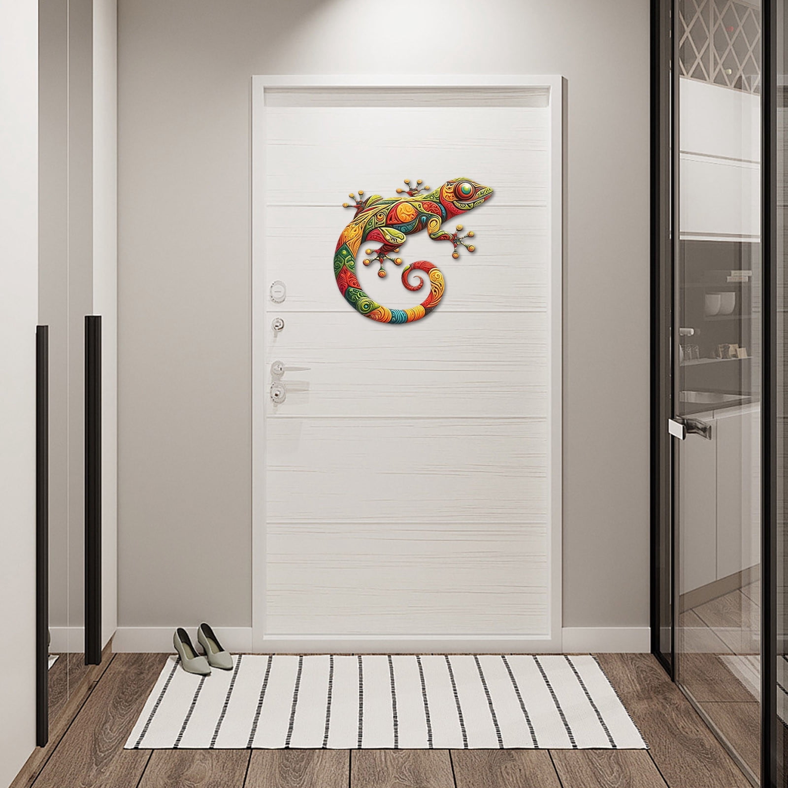 Décor Mural Pendentif Gécko En Métal Peint - Dimensions 31x15x0.5 Cm - Coloré - Neuf