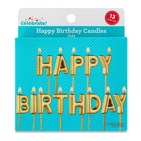 Gold Happy Birthday Candle Set, 13 Pieces, by Way To Celebrate