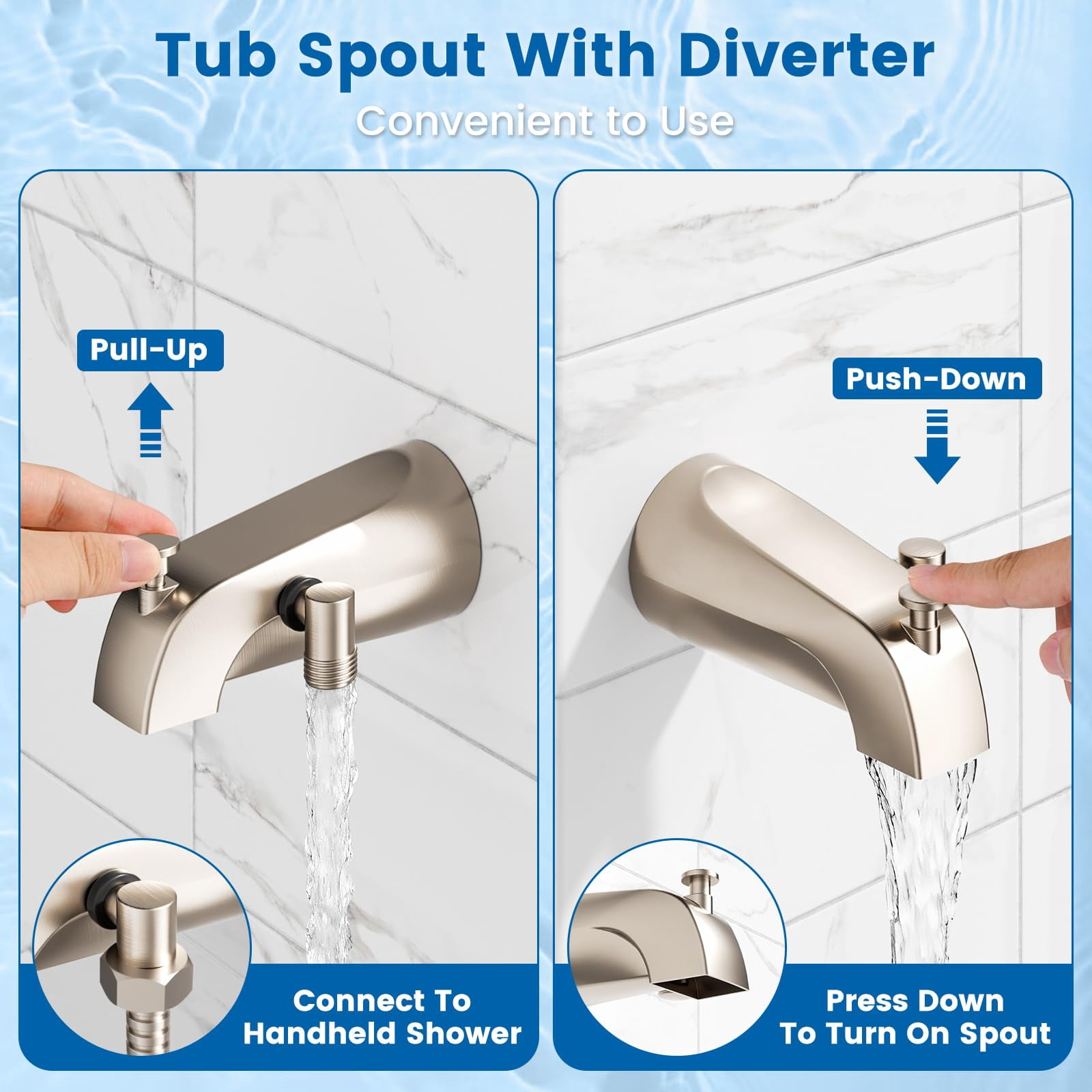 Bathtub Faucet with Filtered Handheld Shower Head Brushed Nickel 6 Spray Modes 79" Hose