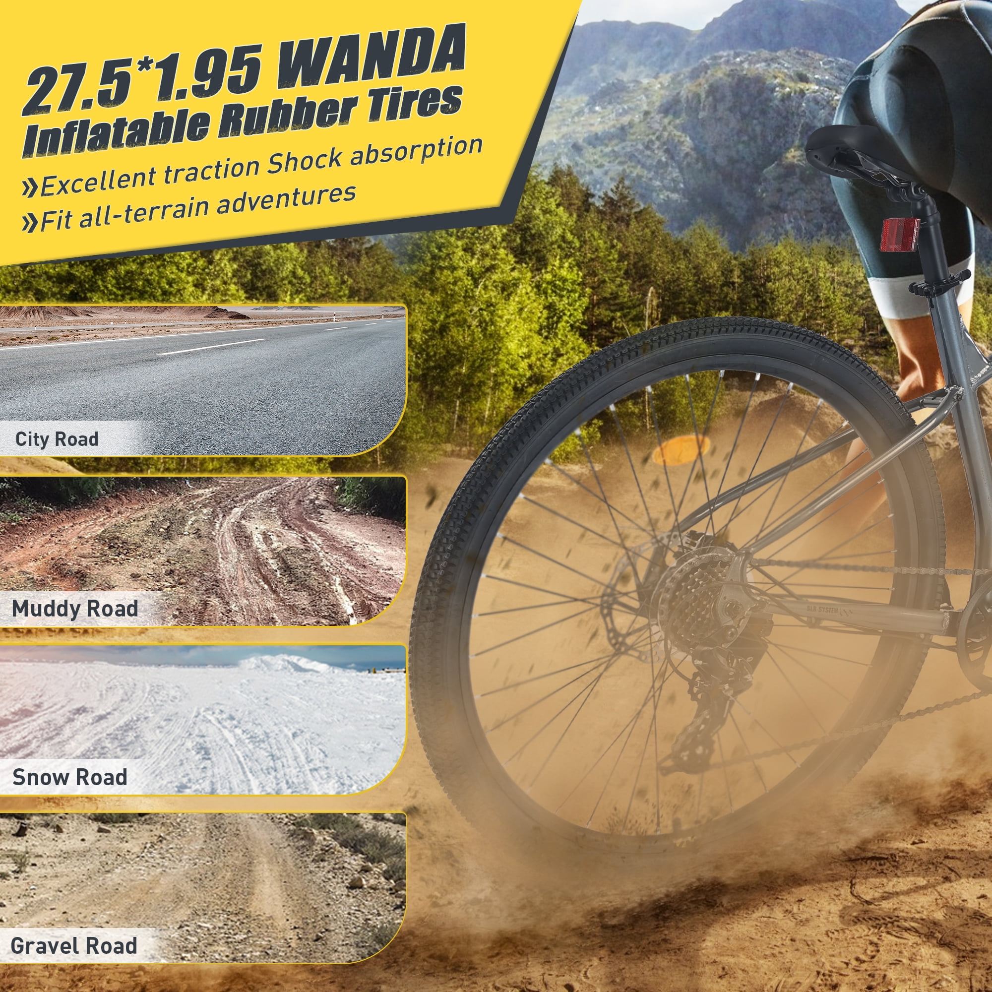 Ambifirner 8-Speed Mountain Bike: Men Commuter Bike - Dual Disc Brakes & Shock Absorption - Rugged Steel Frame Bicycle for Men/Women (26-Inch Wheels, Yellow