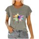 thumbnail image 1 of Mujeres Manga Corta Tops Moda Imprimir Blusa Divertida, Cuello Redondo Poliéster Spandex Tee, 1 of 6