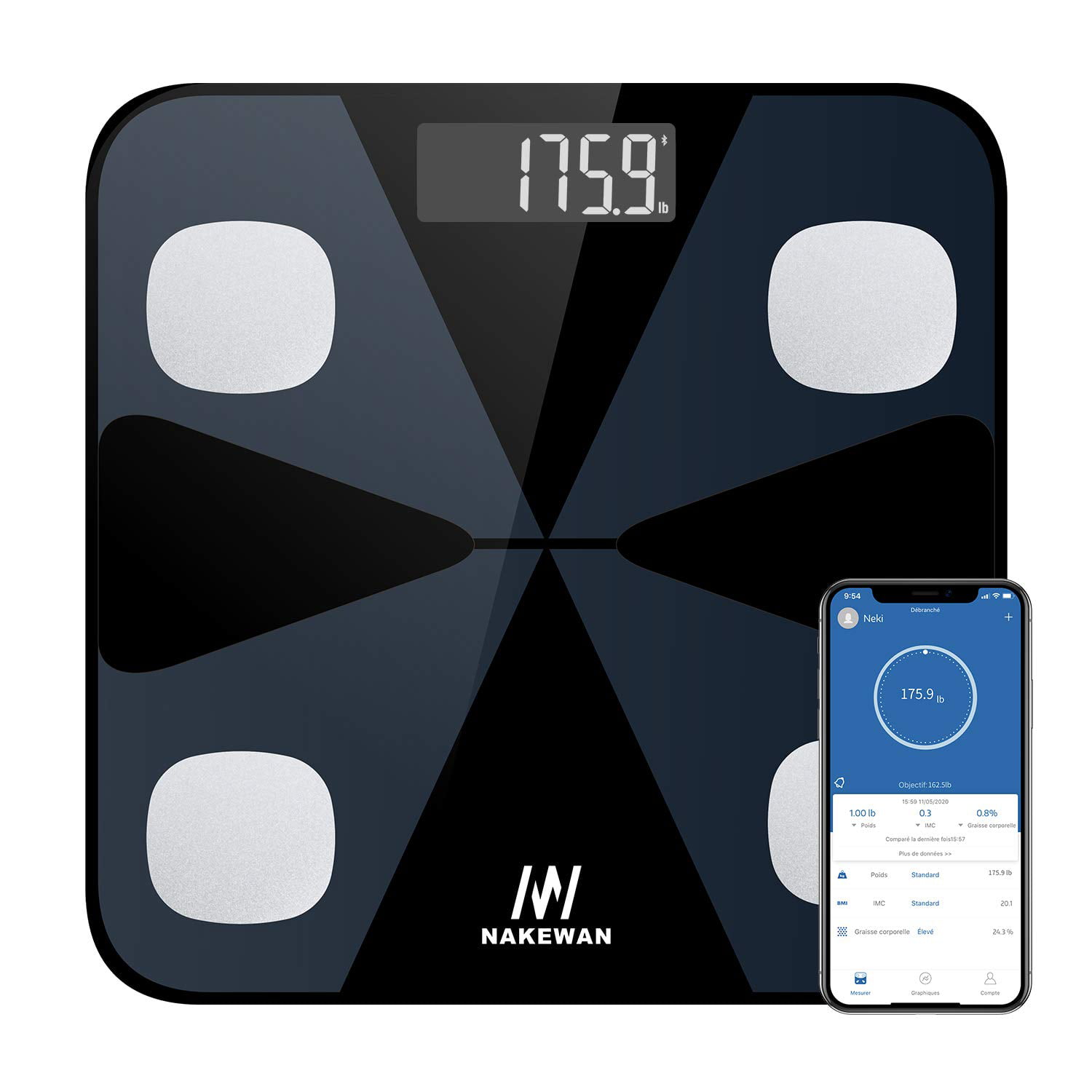 Body Fat Scale, Nakewan Smart BMI Scale Digital Bathroom Health Weight  Monitor, Wireless Weight Scale, Body Composition Analyzer with High  Accuracy
