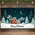 thumbnail image 3 of Snowy Theme Merry Christmas Banner Colorful Cottages Xmas Backdrop Christmas Tree Crescent Moon Festive Background for Christmas Party Home Decoration Photo Backdrop, 3 of 9