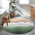 thumbnail image 4 of Abstract Round Area Rugs 3 ft, Sage Green Brown Gradient Waves Beach Lines Washable Small Area Rug with Non-Slip Sturdy Edge Binding Round Front Door Mat Floor Carpet for Entryway, 4 of 9