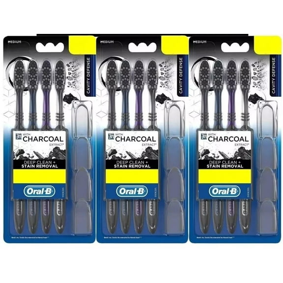Oral-B Charcoal Toothbrush 12 Pack - Medium Bristles - Oral Care Dental Kit