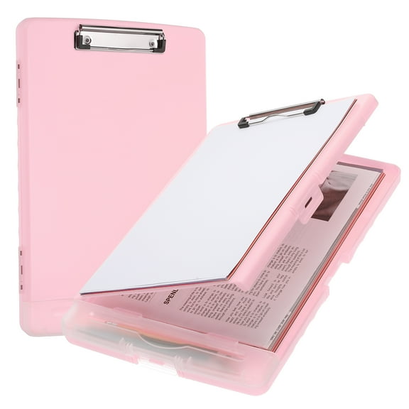 Uxcell 14'' x 10'' Metal Clipboard with Plastic Storage Large Capacity Clipboards Case for Writing Pink