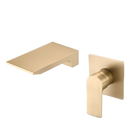 JERFIT Modern Wall Mounted Single Handle Waterfall Bathtub Faucet, Brushed Gold Stainless Steel, Anti-Fingerprint, 2-Hole Mount