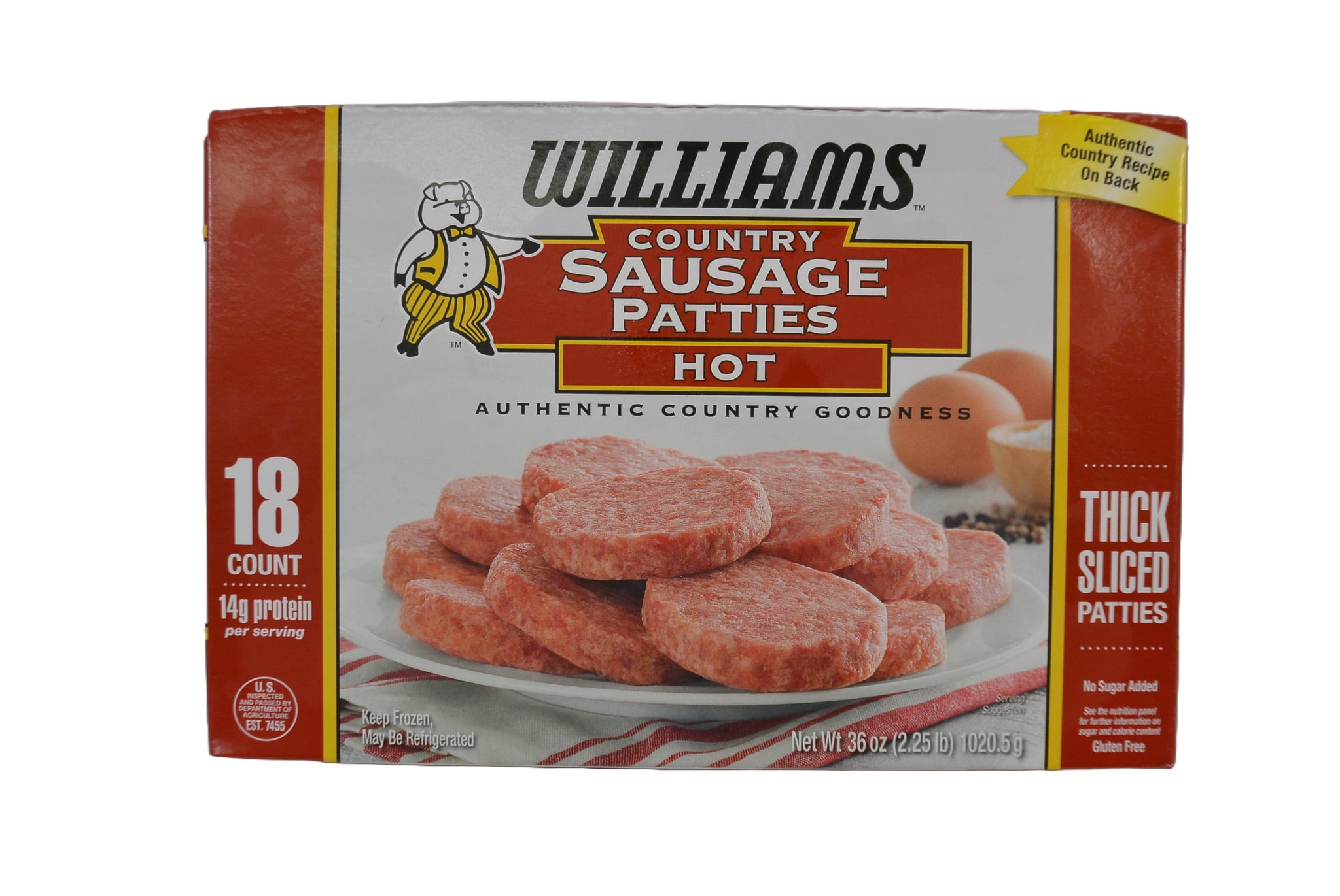 Williams Hot Country Pork Sausage Boxed Patties, 36 oz, 18 count