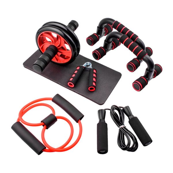 Set 5 en 1 rueda abdominal doble y accesorios Abdominales Abs Wheel Entrenamiento Rojo