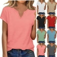thumbnail image 6 of AherBiu Short Sleeve Tops for Women Plain Tees Notch V Neck Comfy Fitted Summer Casual Basic Tshirt, 6 of 7