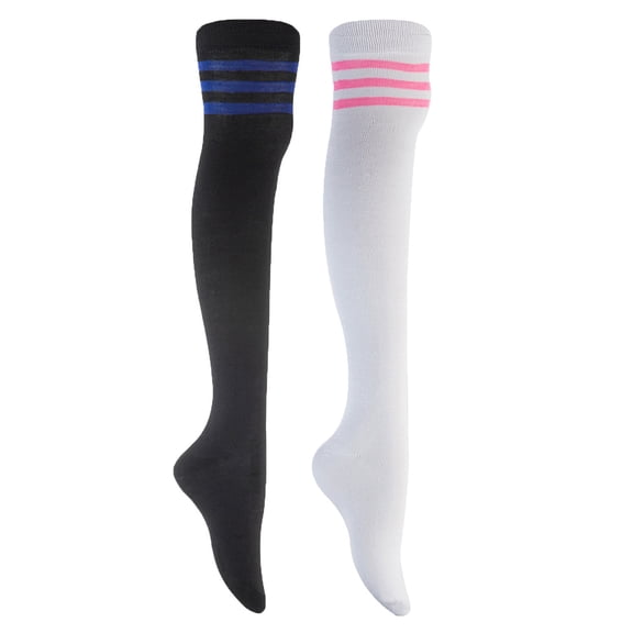 Lian LifeStyle Exceptional Boy's 2 Pairs Knee High Sports Socks for Soccer, Softball, Baseball, Soccer, and Many Other Sports XL002 Size XXS BLUE,WHITE