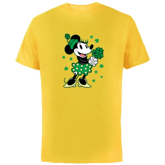 Disney Minnie Mouse Shamrock Bouquet St Patrick’s Day Retro - Short Sleeve Cotton T-Shirt for Adults - Customized-Yellow