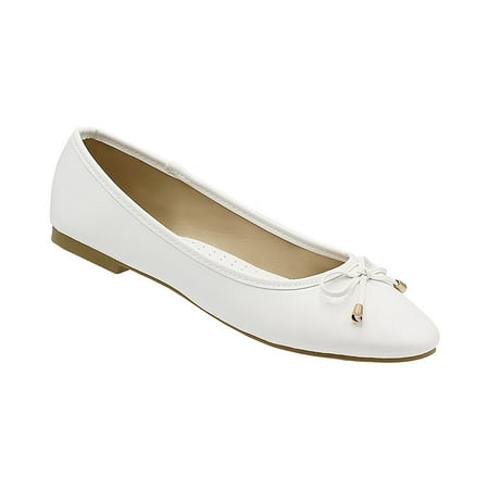 1Abbie-02 Women Ballet Flats Classy Simple Casual Slip-on Comfort Walking Shoes White (Best Casual Walking Shoes)