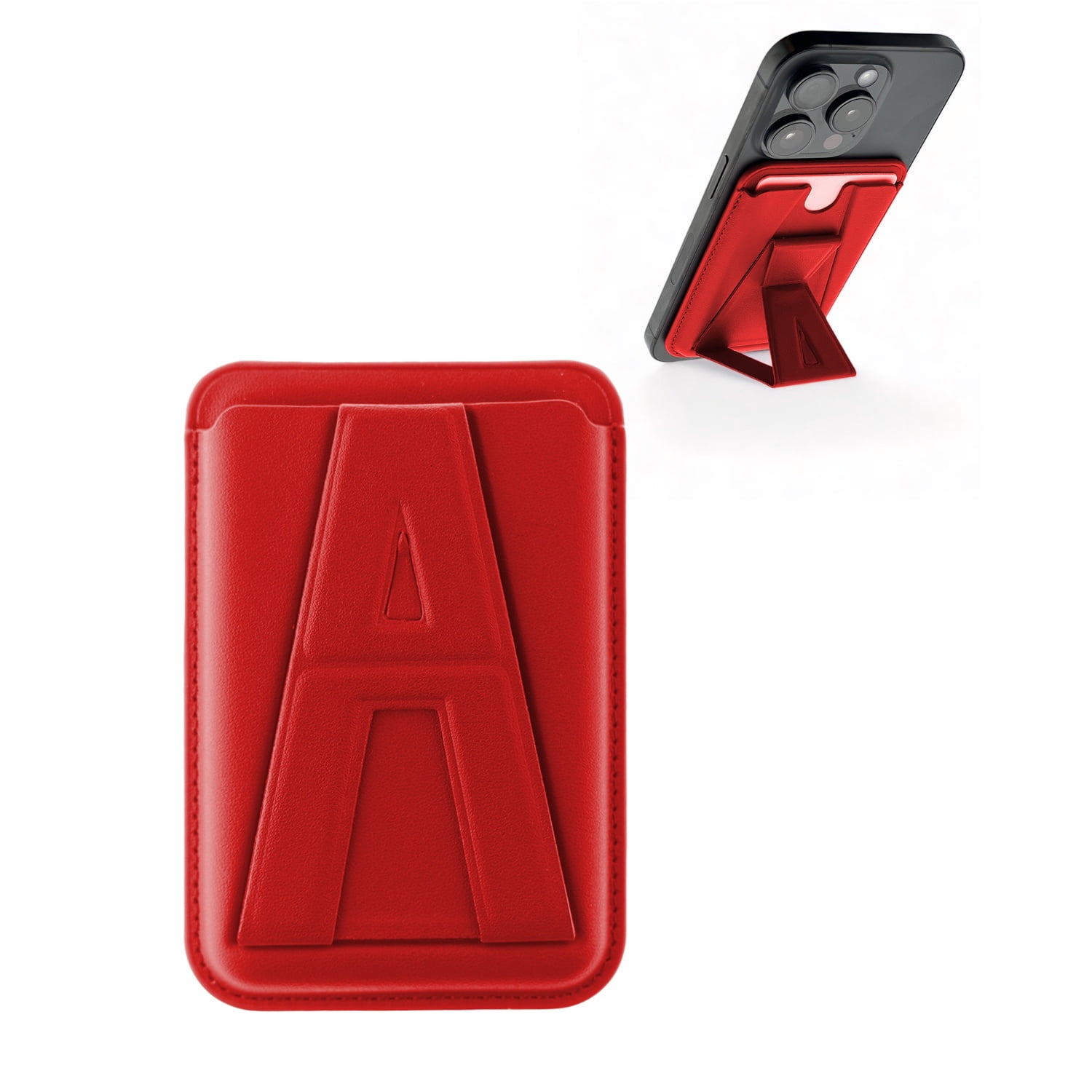 A Design Magnetic Leather Wallet with Integrated Kickstand - Red