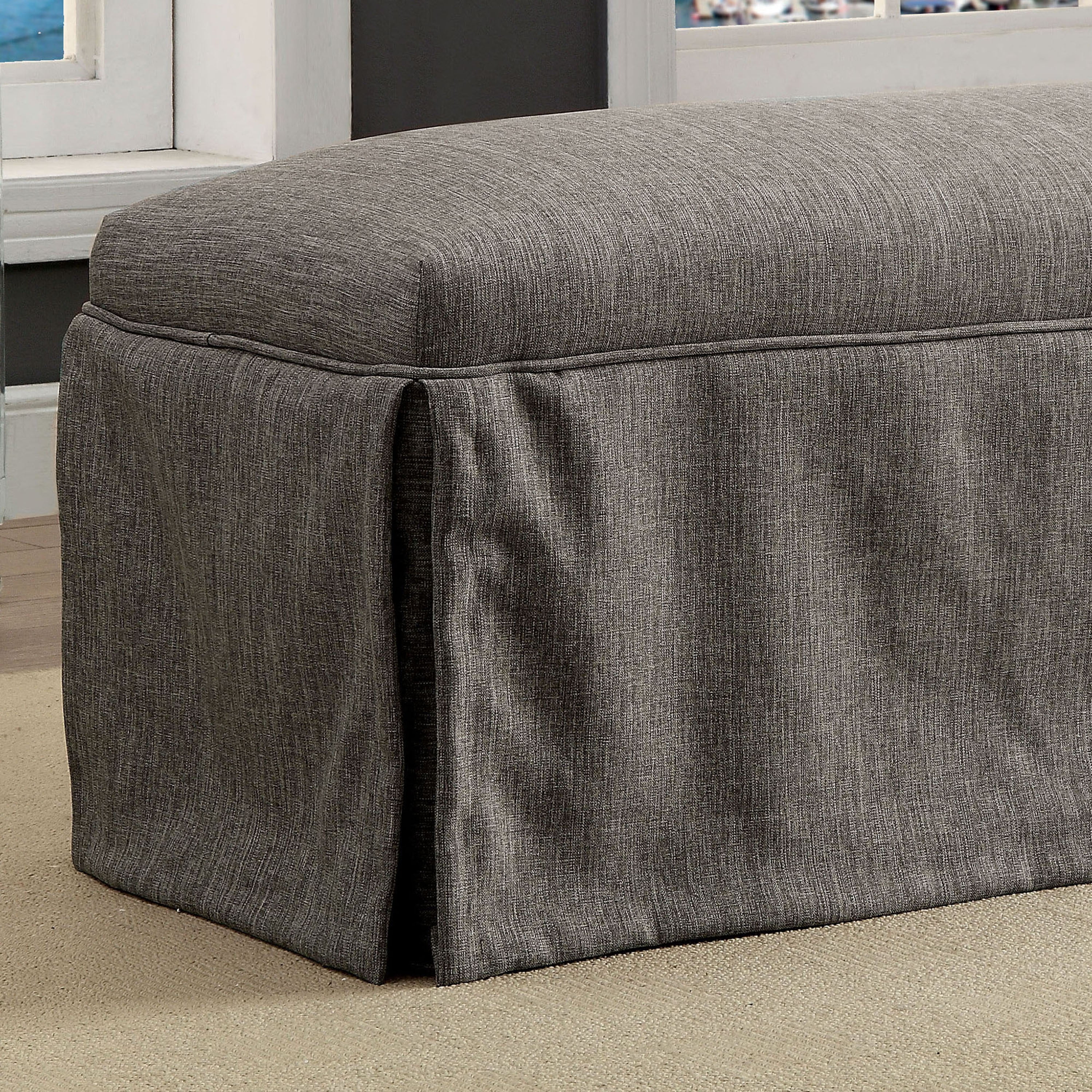 Furniture of America Dehlia Contemporary Skirted Dining Bench, Gray