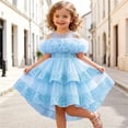 thumbnail image 5 of Flower Girls Dress Tulle Spaghetti Strap Pearl Belt Ruffle Hem Xmas Party Formal Sky Blue 6-9Months, 5 of 7