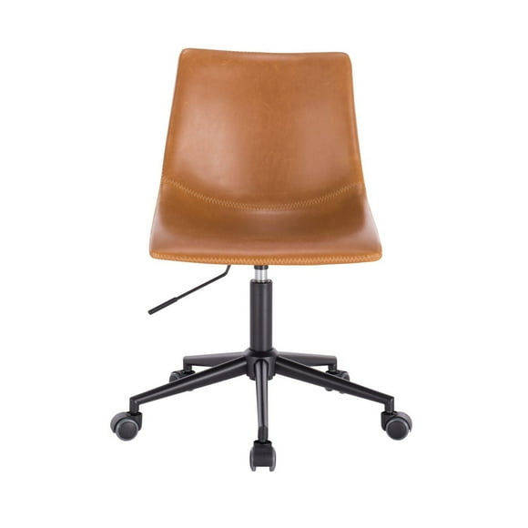 Plata Import Pat Office Chair in Tan, PU Office Chair, Office Chair, Tan PU Office Chair, Vintage Office Chair, Mid-High Back Office Chair, Tan Metal Base Office Chair, Armless Office Chair