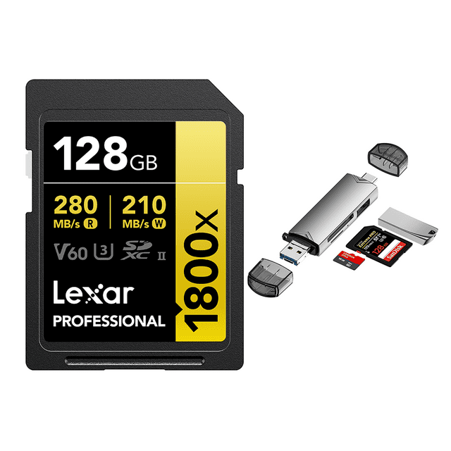 Lexar tarjeta de memoria SD 1800x 128gb con regalo, Class 10, U3, V60, 270MB/s