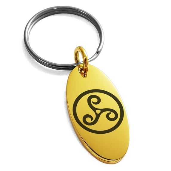 Stainless Steel Celtic Triskele Triskelion Engraved Small Oval Charm Keychain Keyring