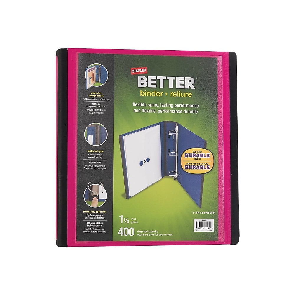 Staples 1.5" 3Ring Better Binder Pink (13569CC) 651746
