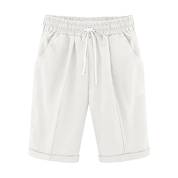 Hngshg Women's Bermuda Shorts Knee Length Shorts for Women Summer Cotton Linen Shorts with Pockets Beach Vacation