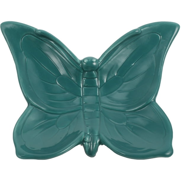 Jabonera de cerámica con diseño de mariposas decorativas, bandeja escurridora para baño.