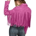 thumbnail image 5 of Baqcunre Women's Fashion Solid Color Fringe Suede Leather Jacket Motorcycle Short Jacket Women Clothing Leather Jacket Crop Tops for Women,Womens Winter Coats Hot Pink M, 5 of 9