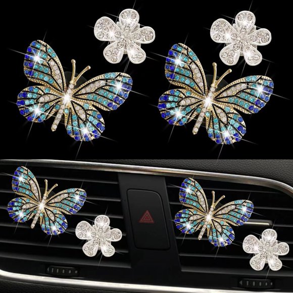 Ambientadores para auto Xinjincang con mariposa de strass, 4 piezas