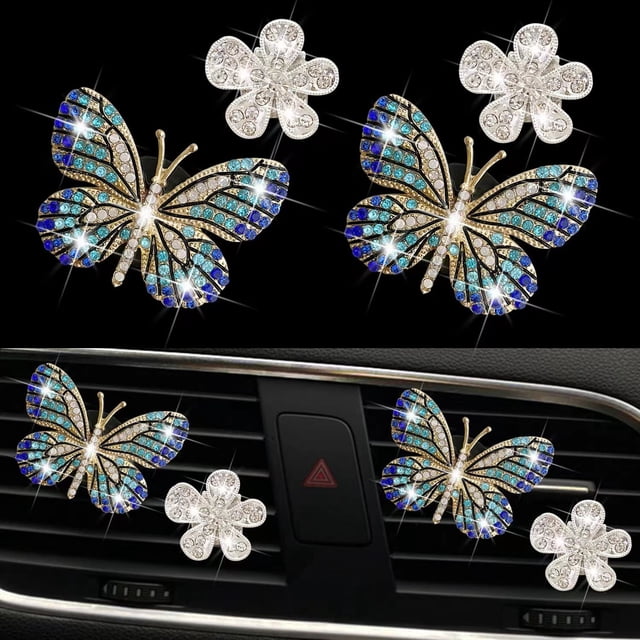 Ambientadores para auto Xinjincang con mariposa de strass, 4 piezas